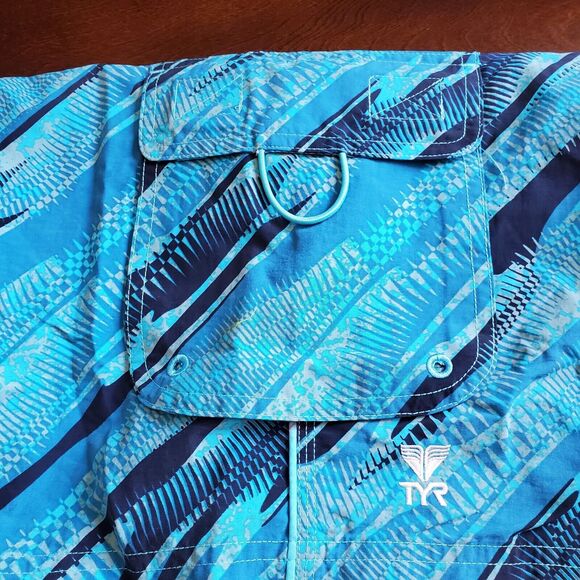 Med TYR Blue Surf Board Shorts Easy Riv Rider Challenger Swimwear Trunks NWT - Picture 3 of 5